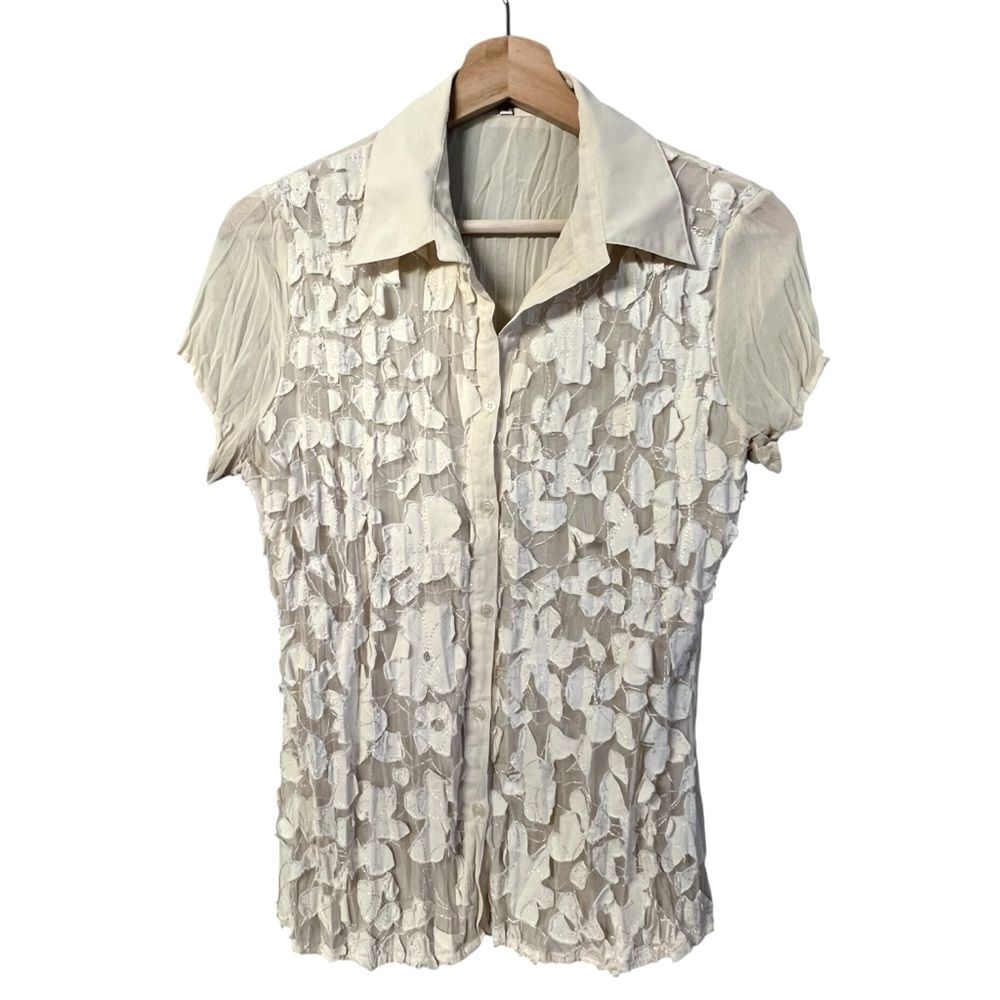 Vintage Y2K Womens Sheer Fairy Top Size S Floral Coquette Cottagecore Romantic
